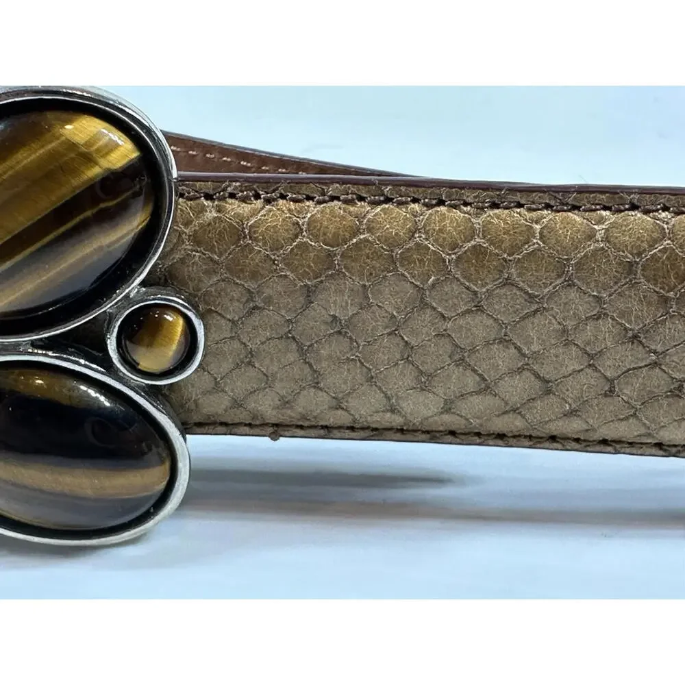 Terry Stack Snakeskin Embossed Italian Leather Butterfly Tiger Eye Buckle Large‎